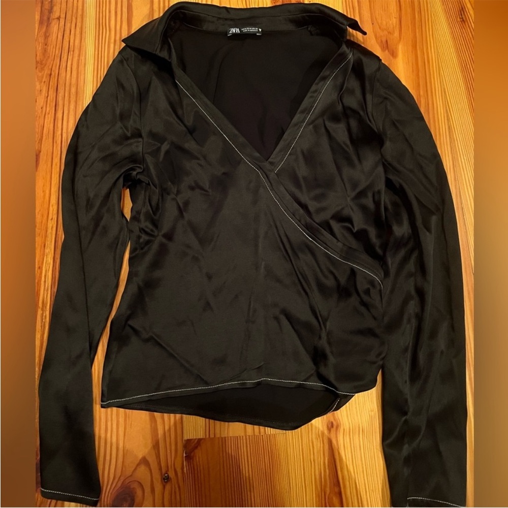 Zara silk  Black Wrap Top